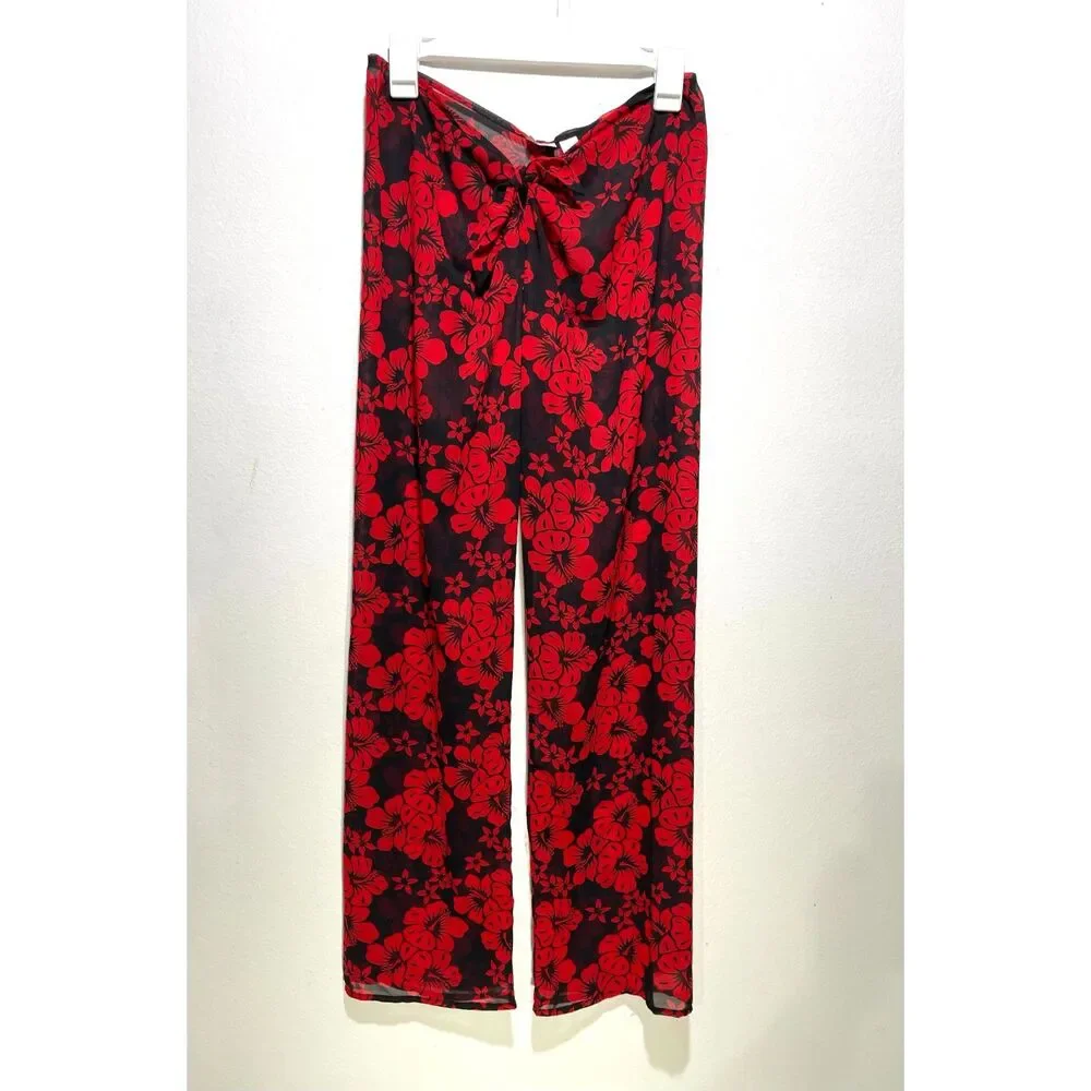 Victoria's Secret beach cover pants vacation resort wear red floral women XS